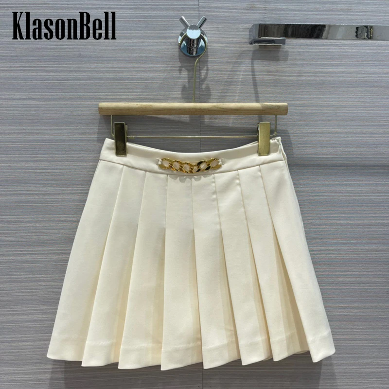 

7.12 KlasonBell Fashion Luxury Metal Chain Decoration Pleated Skirt Women
