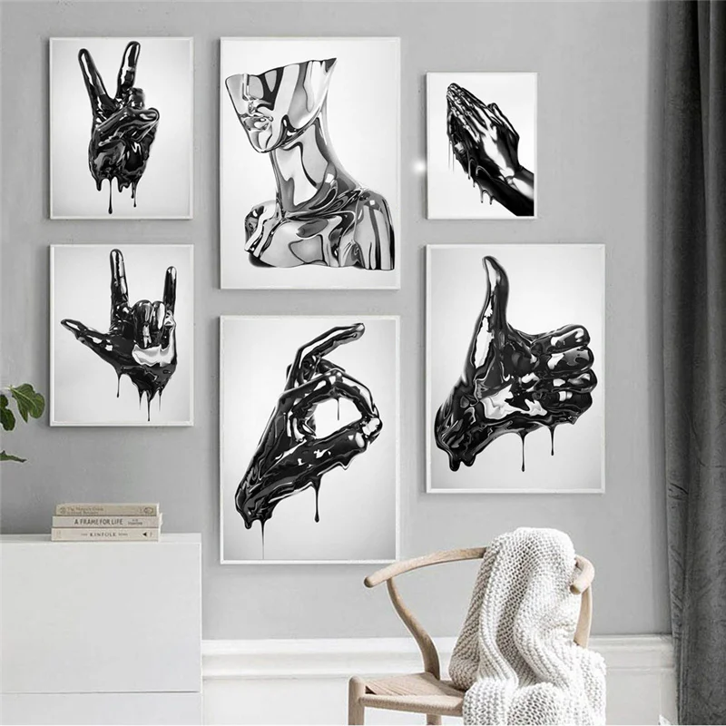 

Metal Figure Gesture Poster Modern Art Wall Prints Picture for Porch Corridor Wall Decor Abstract Minimalist Decorative Painting