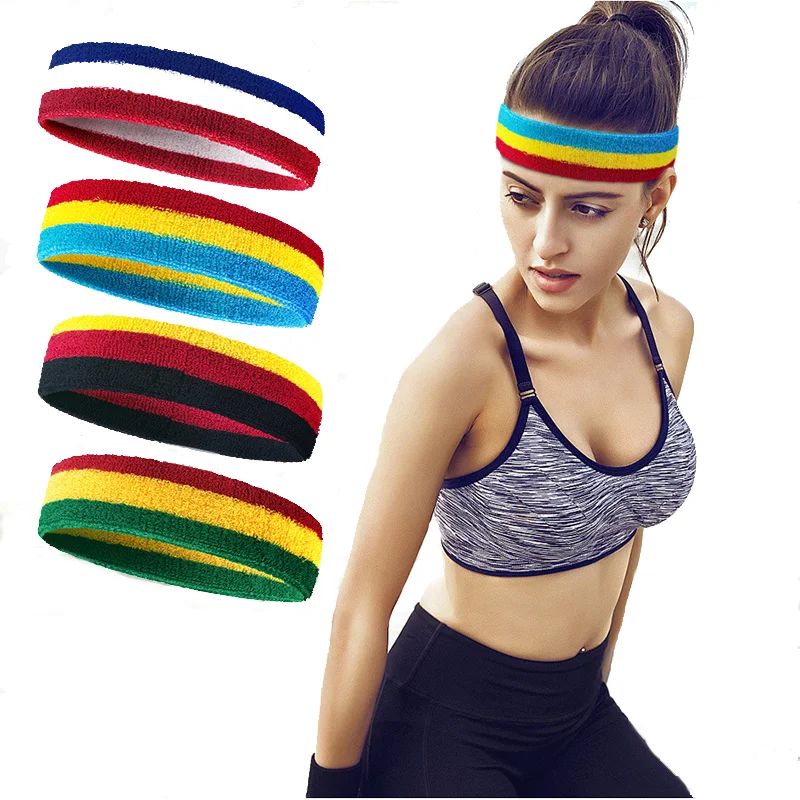 

Veidoorn Cotton Athletic Headband Rainbow Sweatbands Women Men Basketball Sports Gym Fitness Sweat Band Volleyball Tennis