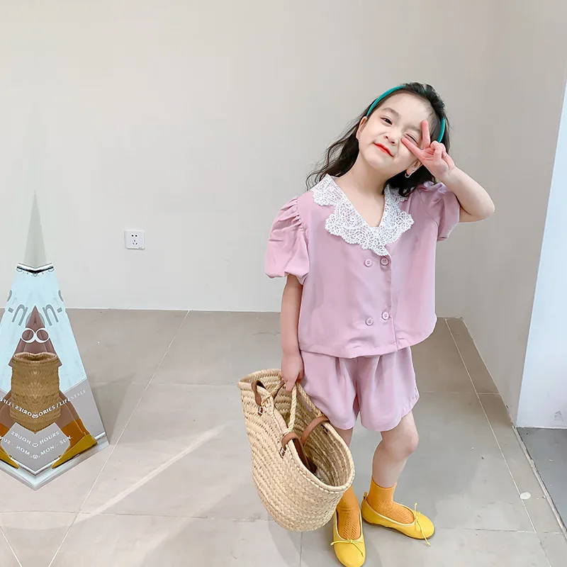 Girls Summer Set Clothes 2022 New Cute Baby Girl Clothing Children Blouse Tops And Shorts 2pcs Outfits Boutique Kids Lace Suit