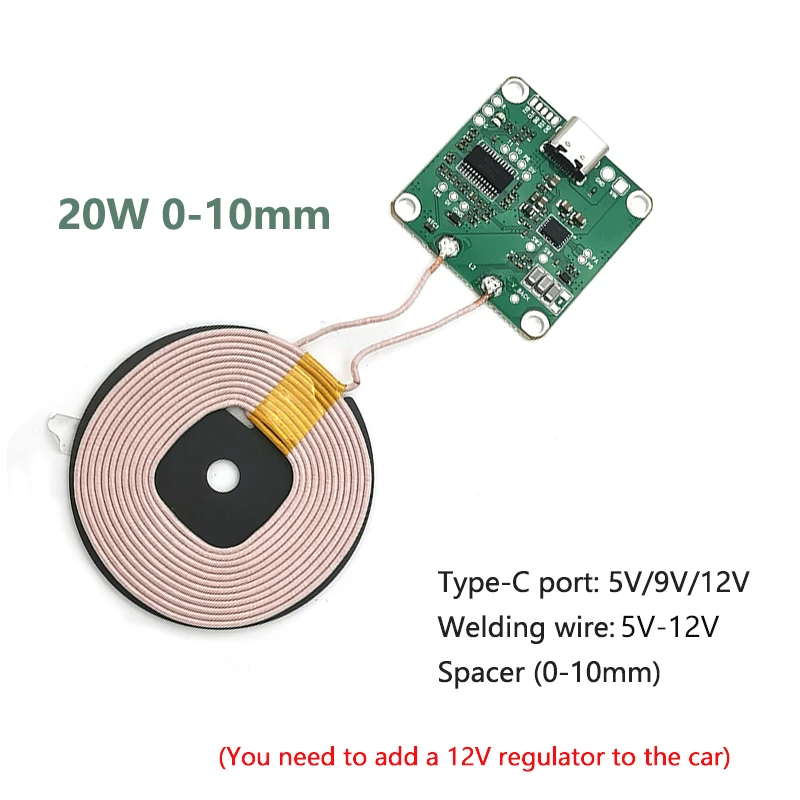 15w20w high power 5v 12v fast charging wireless charger transmitter module type c usb coil qi universal for car phone battery free global shipping
