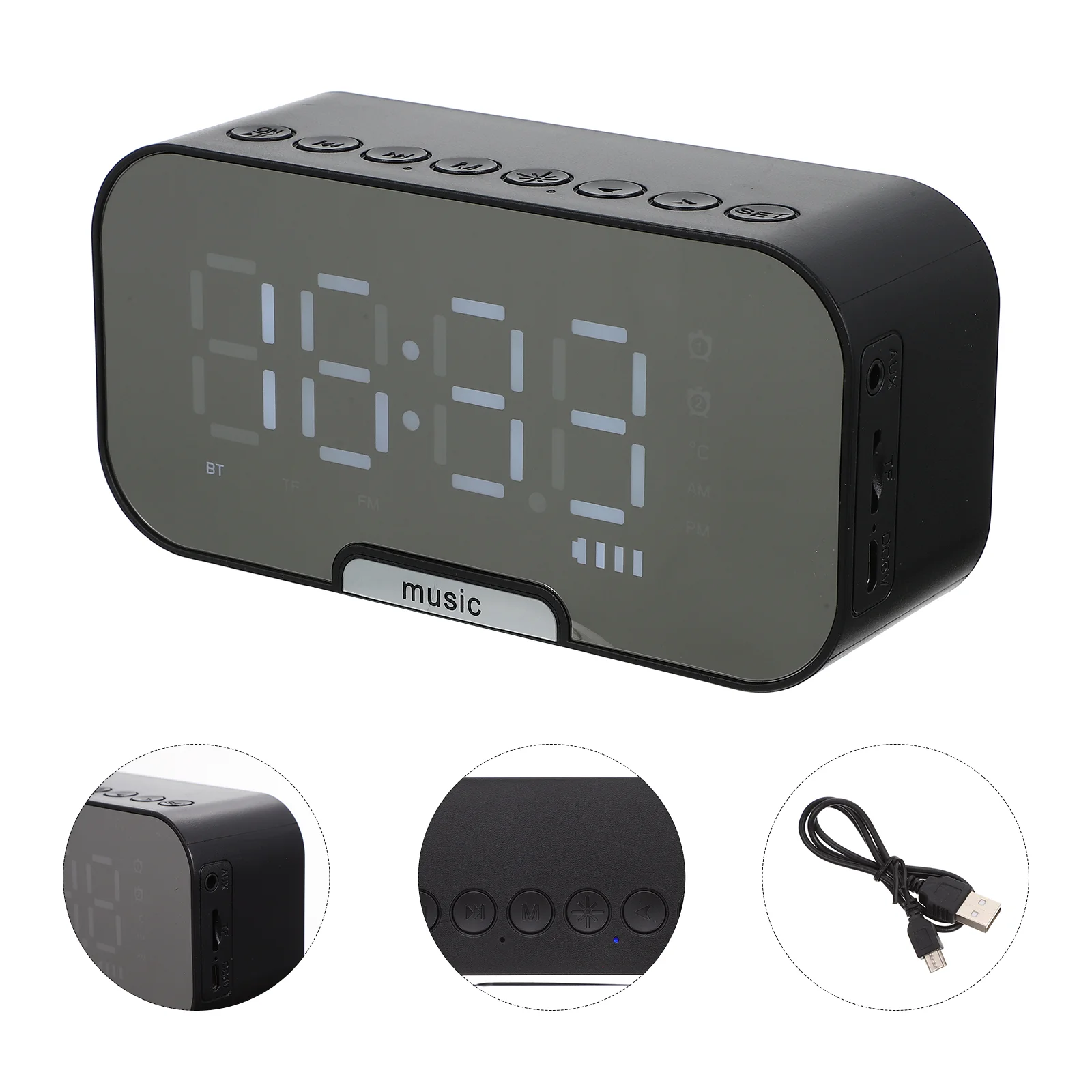 

Clock Alarm Digital Speaker Table Wireless Screen Radio Large Bedroom Clocks Clock Usb Dual Charging Display Led Dimmable Light