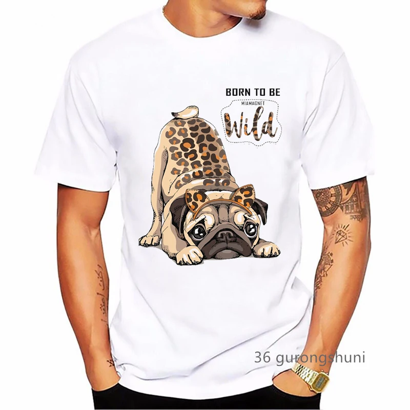 

Футболка мужская с леопардовым принтом, смешная белая рубашка в стиле Харадзюку, милая летняя одежда для любителей собак