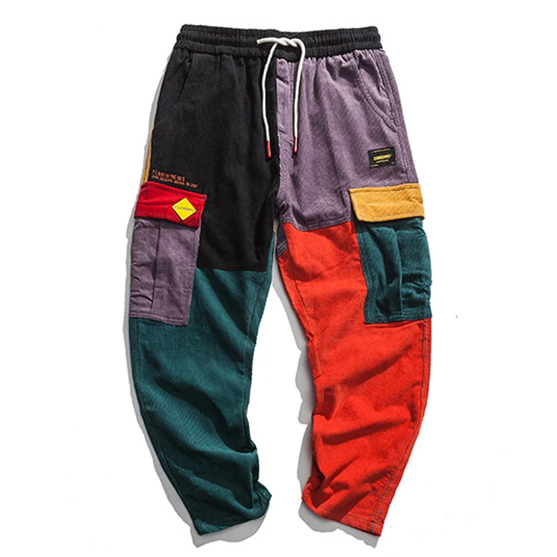 

2022 INS Men Corduroy Hip Pop Pencil Pants Trousers Male Casual Fashion Loose Style Patchwork Streetwear Pants Men