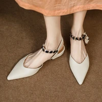 tophqws summer 2022 luxury women sandals retro pointed toe thick heels women pumps simple designer female elegant party sandals