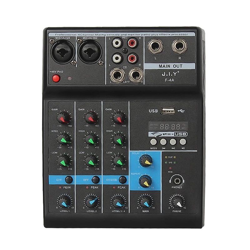 

J.I.Y Professional 4-Channel Mixing Console Home Computer Stage Mini Mixer With Sound Card Effects With BT Connection