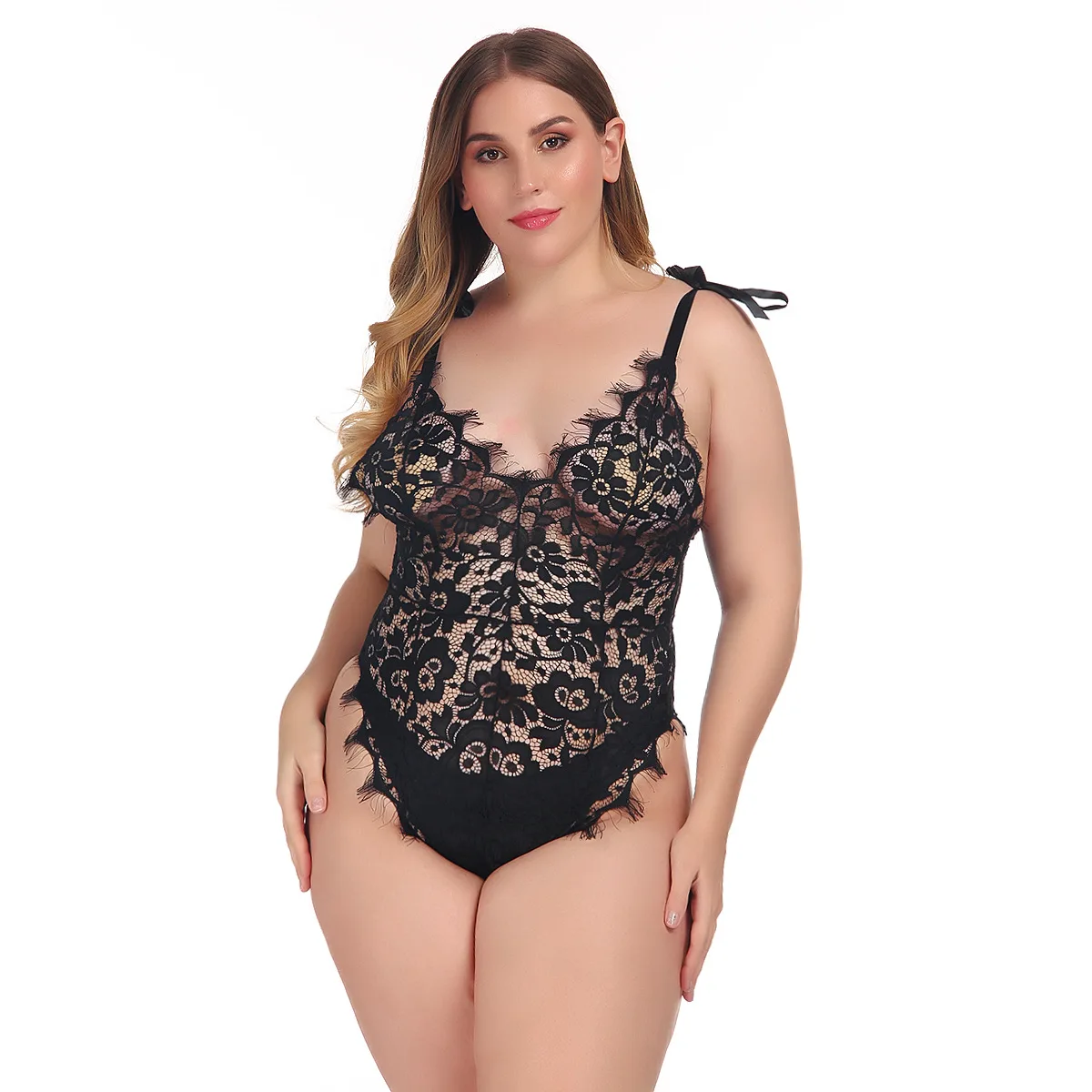 

Large women's Sexy Lingerie Sexy Lace stitching sling back zipper women's BODYSUIT