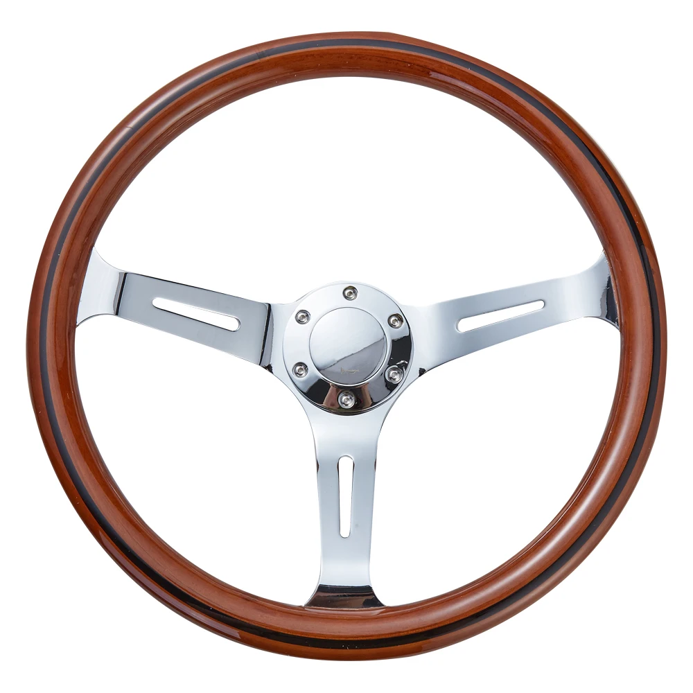 

15inch 350mm Classic Sport Wooden Grain Silver Brushed Spoke Chrome Steering Wheel