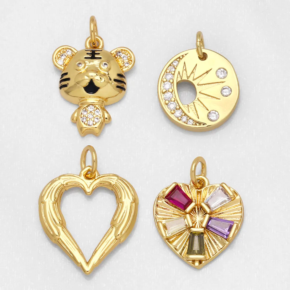 OCESRIO кулоны крылья сердца для ожерелья Медь Позолоченные CZ Тигр луна звезды