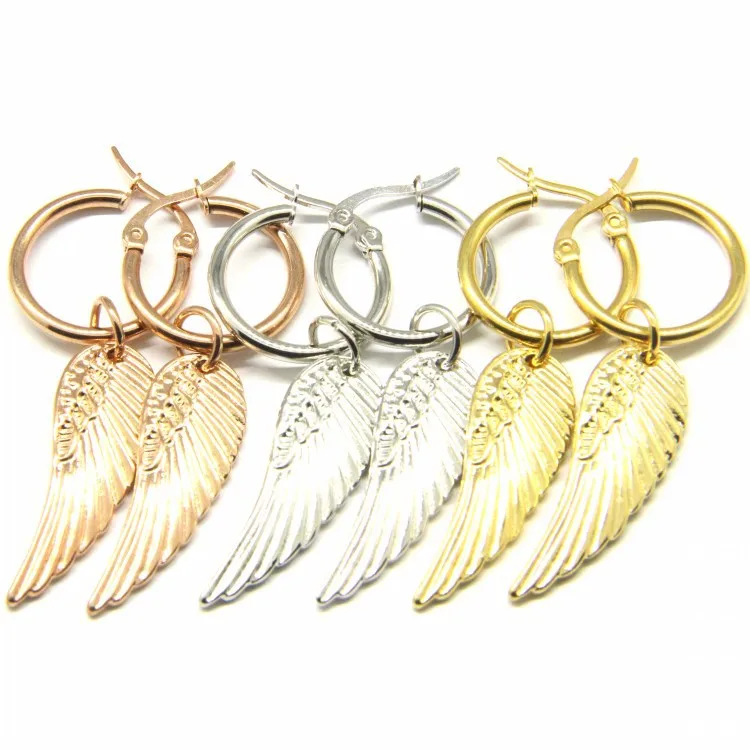 Золотые серьги-кольца из нержавеющей стали с ангелом подвеской серебро 2022 пробы