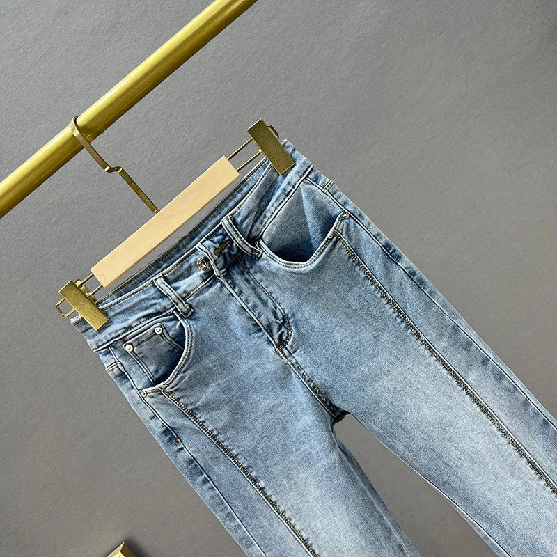 Cropped Jeans for Women 2022 Spirng Summer New Slim Fit Split Skinny Jean Pants Casual Womans Blue Denim Pants Elastic Jeans