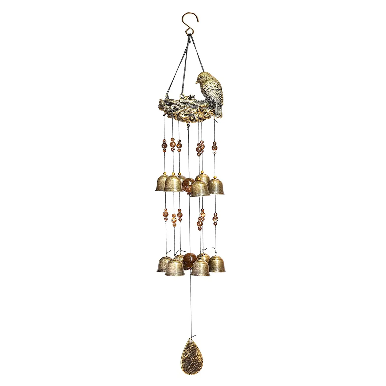 

Copper Bird Nest Wind Chime Birds Windchime With 12 Bells Mother's Love Gifts Outdoor Decoration Wind Chimes Clearance Ornament