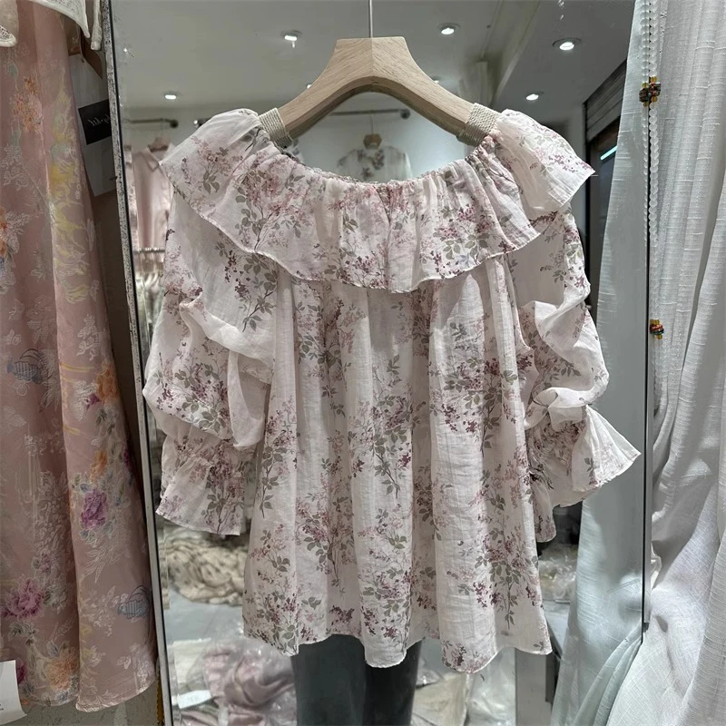 Шифоновые рубашки с французскими оборками и цветочным принтом женские летние