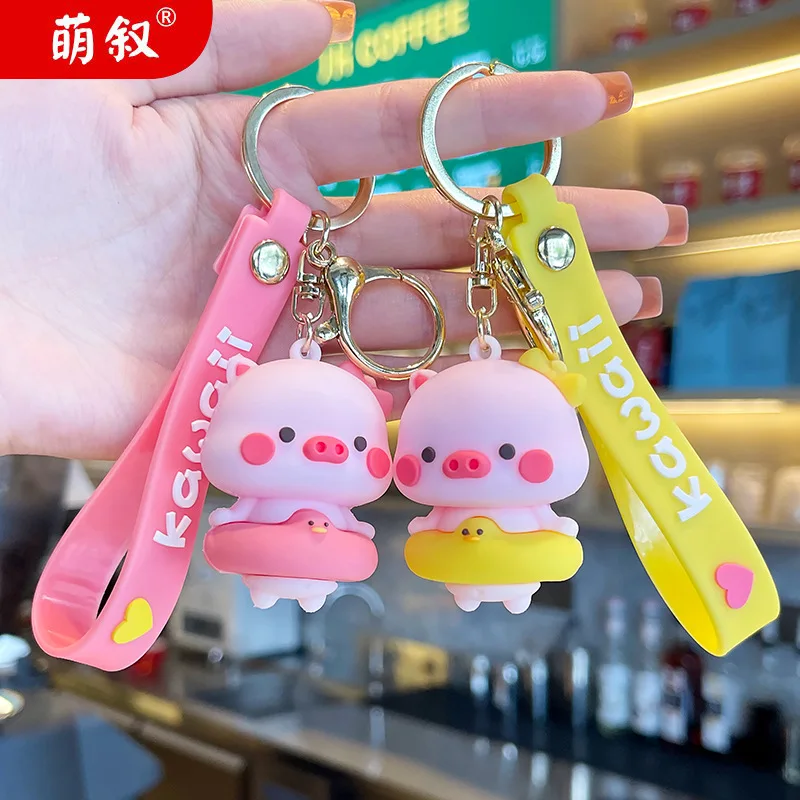 

Fashion Trends Soft Silicone Swim ring pig Keychain Creative Cartoon Kawaii Schoolbag Couples China Key chain Cute Accessories