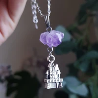 crystal castle witchy purple crystal pendant necklace gothic boho witchcraft jewelry mystery holiday gift for glamour ladies