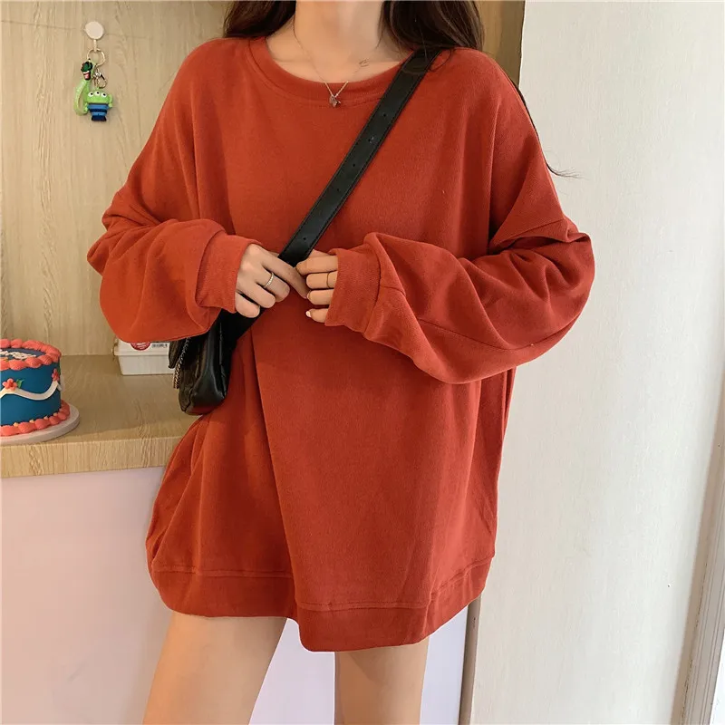 

DAYIFUN Long Sleeves T-shirt Spring Autumn Thin Sweatshirt Pullovers Women's Loose Fashion Solid Oversized Top Female Clothing