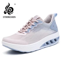 strongshen high platform women casual sneakers sport fashion height increasing breathable air mesh swing wedges sneakers