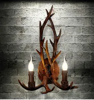 Art Deco Retro  Resin Antler Wall Lamp American Country Wall Light Deer Horn candle Lampshade Wall Sconce 110-240V bedroom light