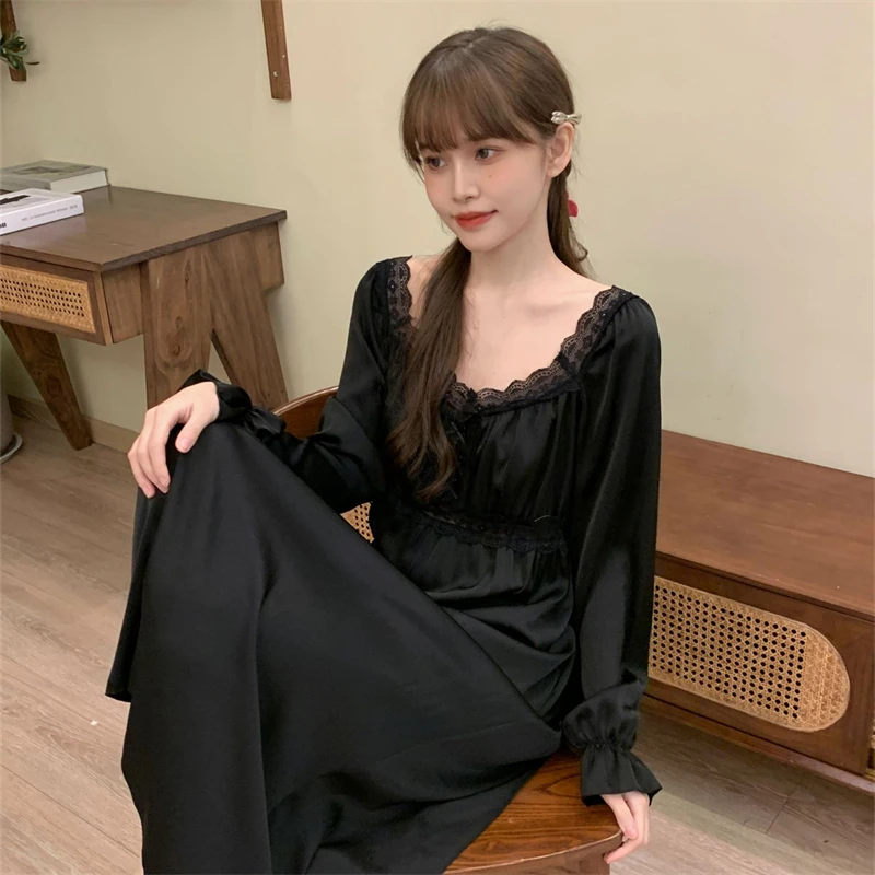 Весенняя тонкая Пижама дворцового стиля миди Однотонная ночная рубашка с