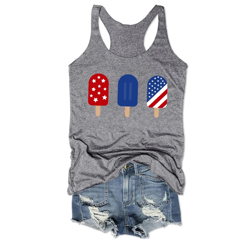 

American Flag Ice Cream Tank Tops American Flag Red White Blue Clothes 4th of July Womens Clothing Memorial Day Black Top