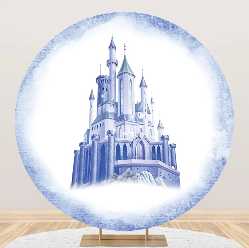 

Laeacco Princess Blue Castle Photography Backdrop Fairy Tale Wonderland Baby Shower Kid Birthday Portrait Customized Background