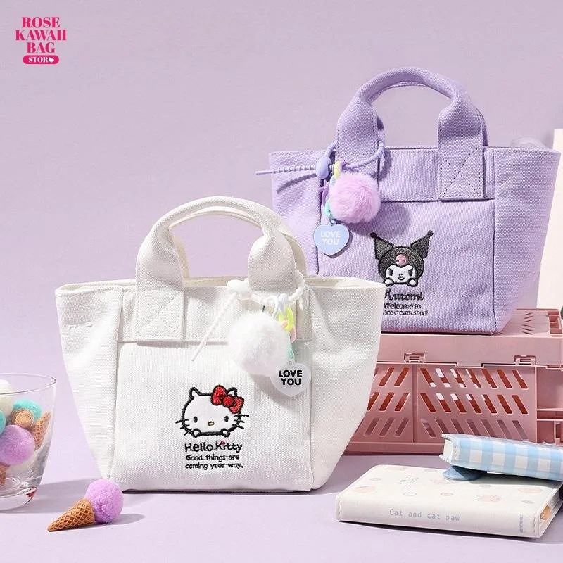 Сумка Hello Kitty Kawaii Sanrio, вместительная сумка, мультяшная сумка Kuromi, Холщовая Сумка через плечо для детей и девочек