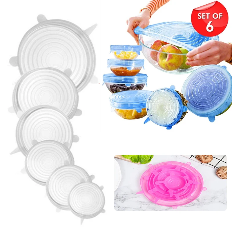 

6PCS Silicone Covers Adaptable Silicone Lids Universal Dish Stretch Keeping Fresh Airtight Cover Silicone Food Lids For kitchen