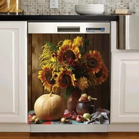 sunflower dishwasher magnet coverpumpkin fridge door sticker kitchen decorfloral refrigerator magnetic vinyl decalshome appli