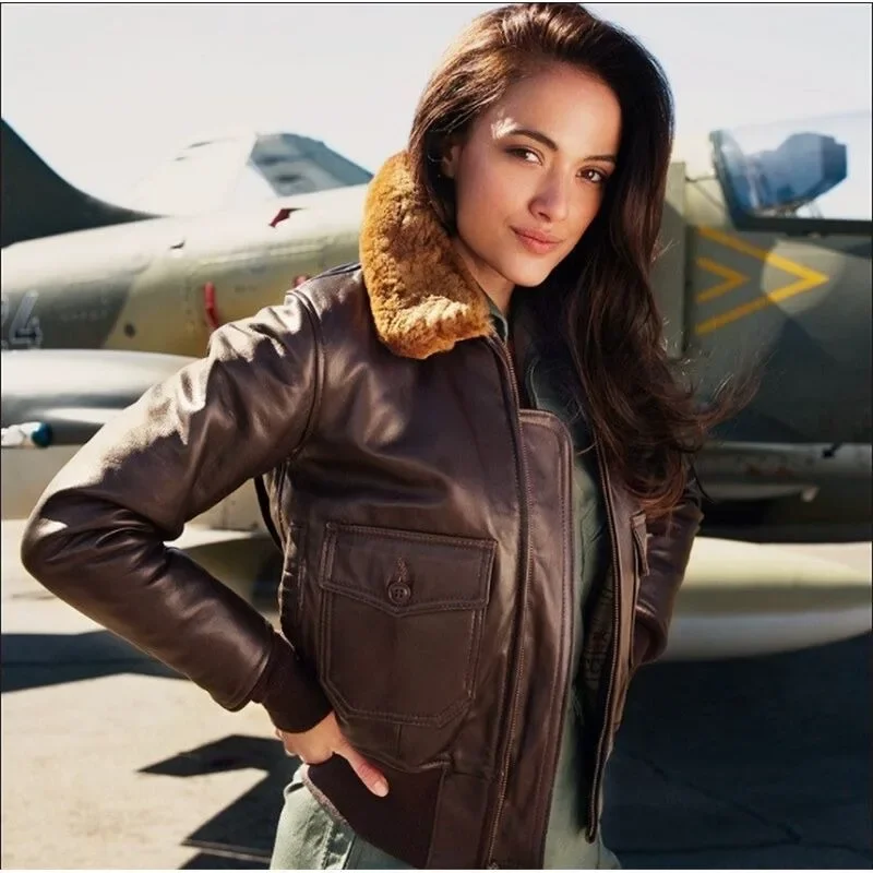 Фото Зимняя куртка G1 Bomber с отстегивающимся меховым воротником, унисекс, из натуральной импортной козьей кожи высшего качества, с подкладкой в виде карты авиалиний №2