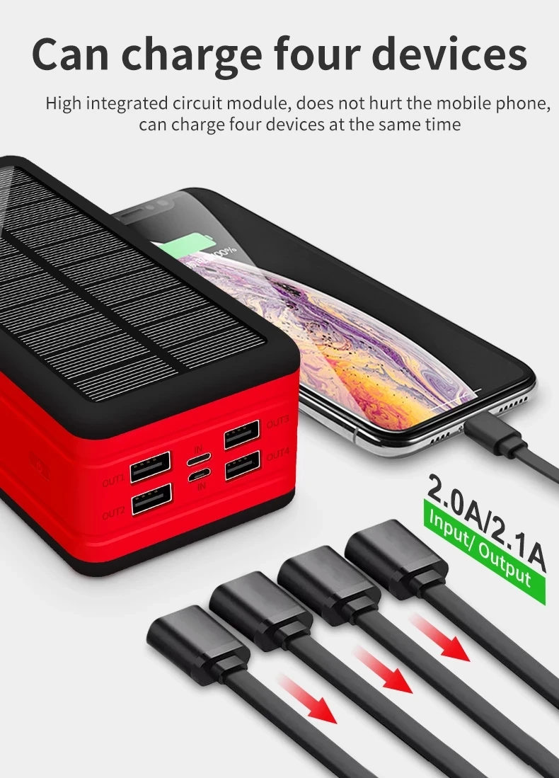 10000mAh Wireless Solar Power Bank Портативное зарядное устройство большой емкости 4USB LEDLight Outdoor