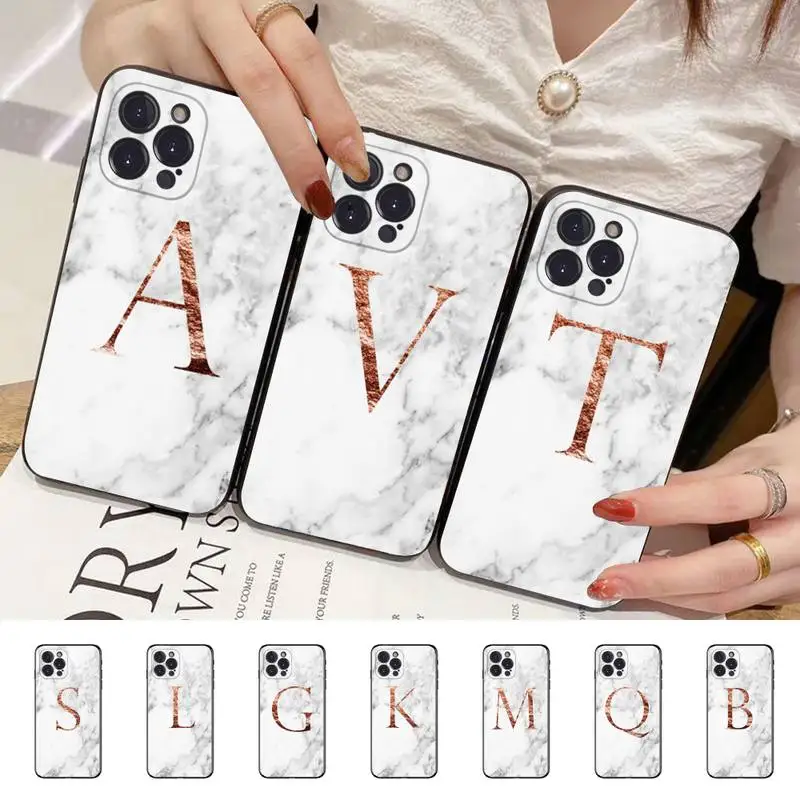 

YNDFCNB Marble Texture Letter Phone Case for iPhone 11 12 13 mini pro XS MAX 8 7 6 6S Plus X 5S SE 2020 XR case