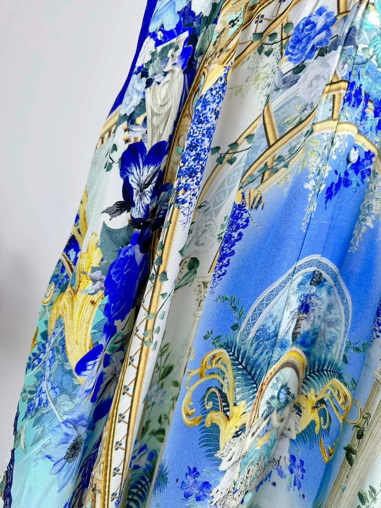 Женское длинное шелковое платье Элегантное синее с глубоким V-образным вырезом и