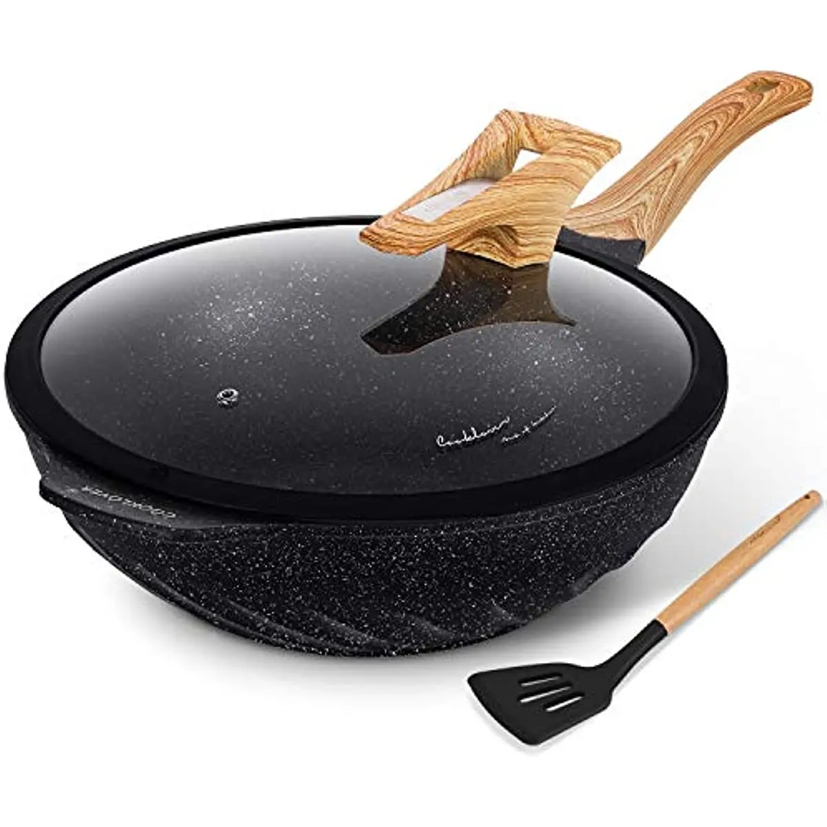 

COOKLOVER Nonstick Woks and Stir Fry Pans Die-cast Aluminum Scratch Resistant 100% PFOA Free Induction Wok Pan with Lid