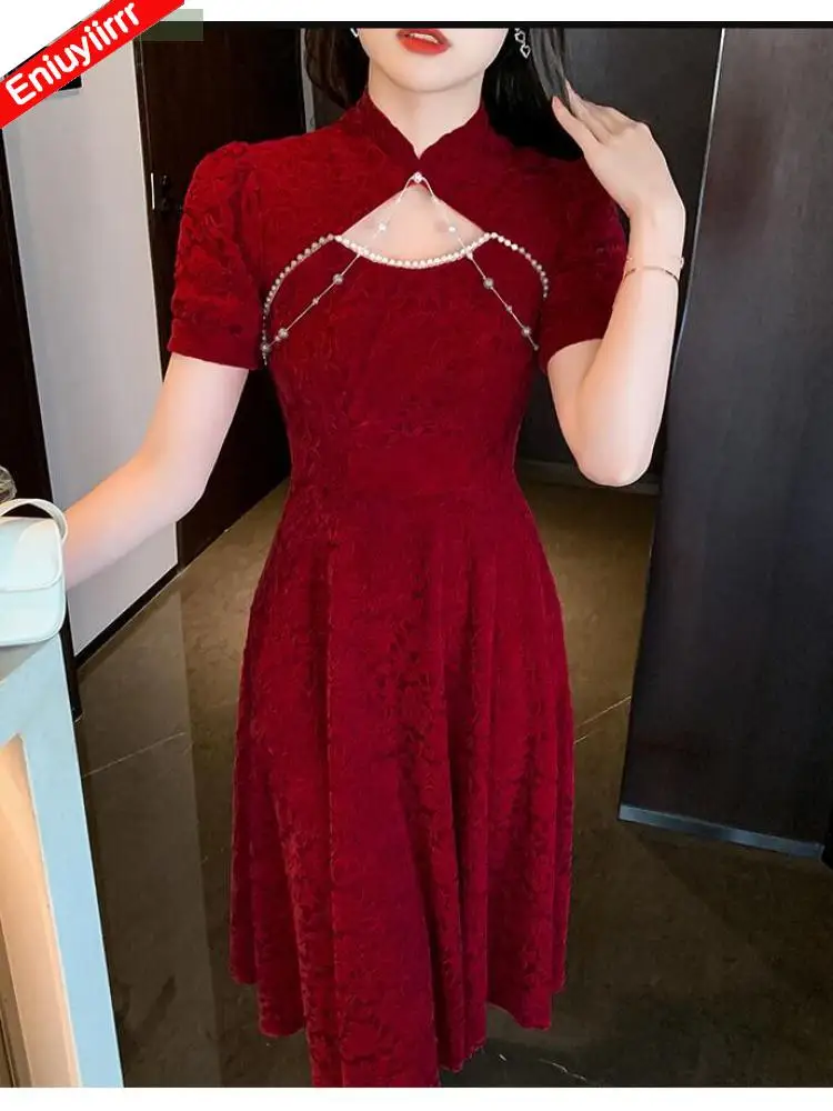 

Женское винтажное вечернее платье-Ципао, Элегантное Длинное Красное платье в стиле ретро, лето 2023