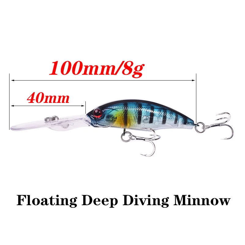 1Pcs Deep Diving Minnow Fishing Lure 10cm 8g Floating Shad Wobbler Artificial Hard Bait for Pike Bass Crankbait Fishing Tackle