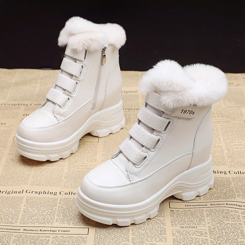 

Women's Fur Snow Boots Winter Thick Bottom Short Boots 7cm Heels Round Toe Warm Plush Platform Boots Fashion Causal Ankle Boots