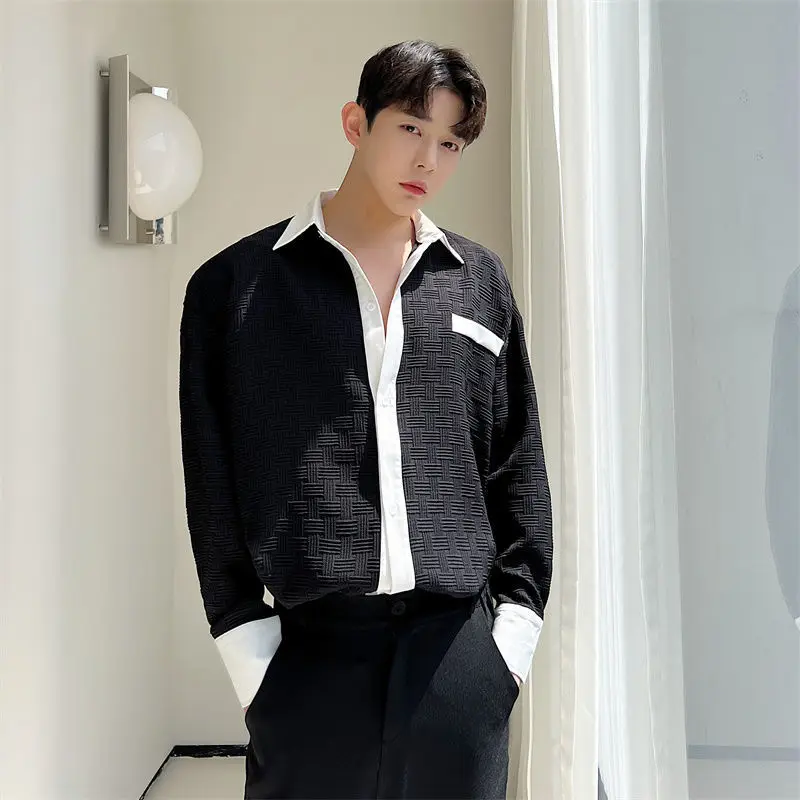 

Мужская Повседневная рубашка с отложным воротником, длинным рукавом, свободного покроя