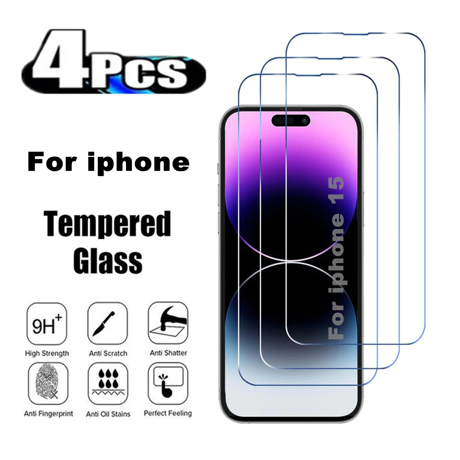 

2/4Pcs High Auminum Tempered Glass For iPhone 15 Plus Pro Max Screen Protector Glass Film