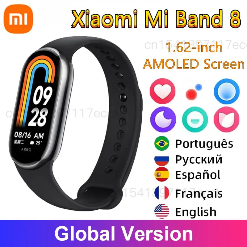 

Спортивный Браслет Xiaomi Mi Band 8 глобальная версия 60 Гц, пульсометр, монитор сна, экран 1,62 дюйма, водонепроницаемые Смарт-часы