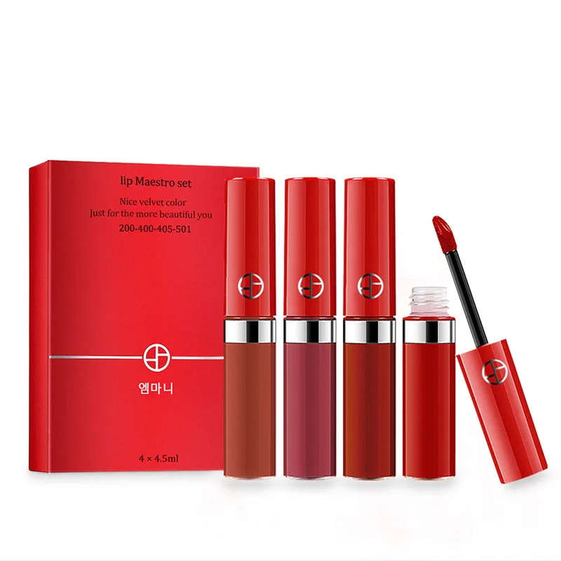 

Lip Glaze Four Color Set Lip Make Up Velvet Matte Lipstick Waterproof Lasting Not Easy to Fade Same Brand Cosmetics for Women