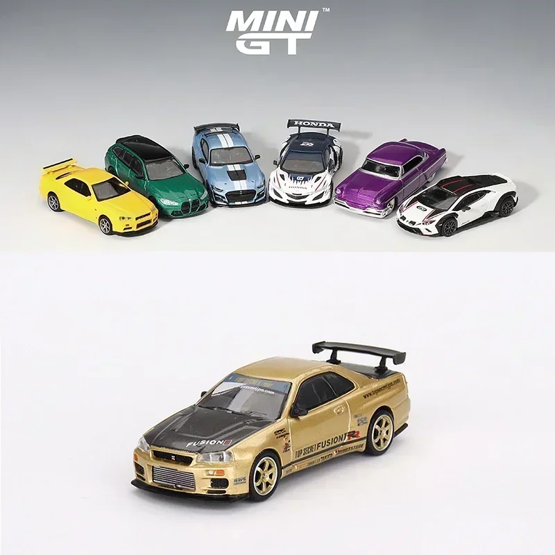 Фото MINIGT 1/64 Nissan GTR Pagani Ford Lamborghini Bugatti автомобиль из сплава, литая под давлением металлическая модель, детский рождественский подарок, игрушки для мальчиков №1