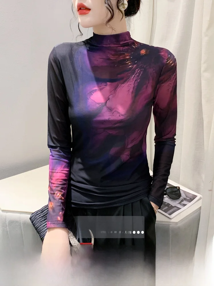 Водолазка сетчатая нижняя рубашка женская осенне-зимняя новинка в стиле вестерн