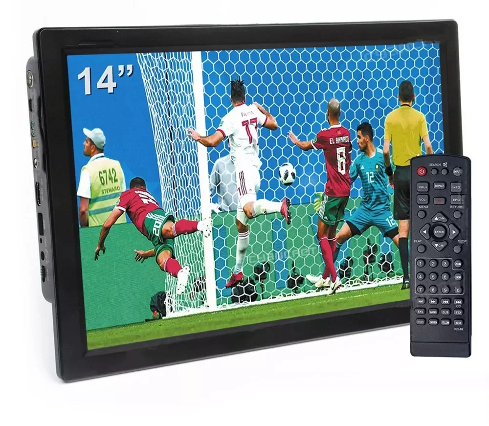 

2022 D14 14 Inch HD Portable TV DVB-T2 ATSC Digital Analog Television Mini Small Car TV Support MP4 AC3 HDin Monitor for PS4