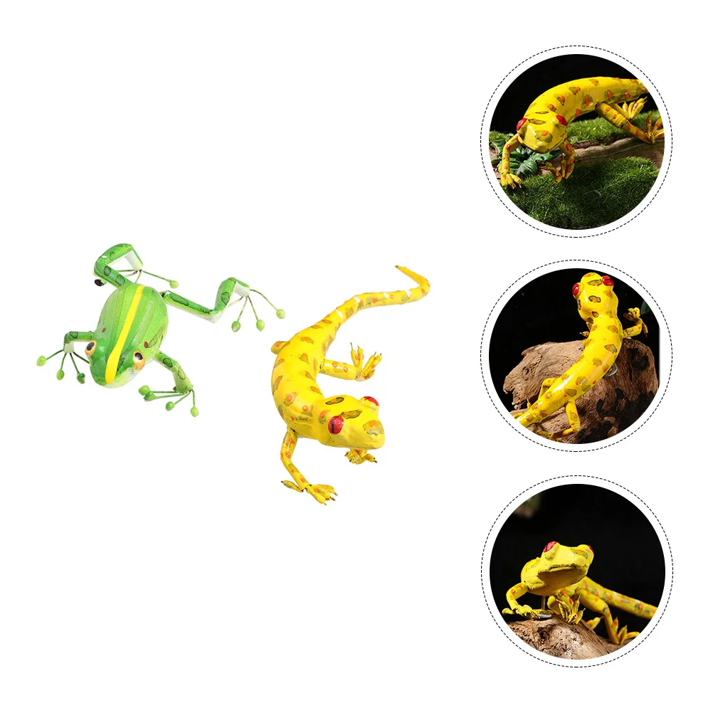 

2pcs Lovely Frogs Lizard Desktop Decoration Metal Crafts Tabletop Adornment