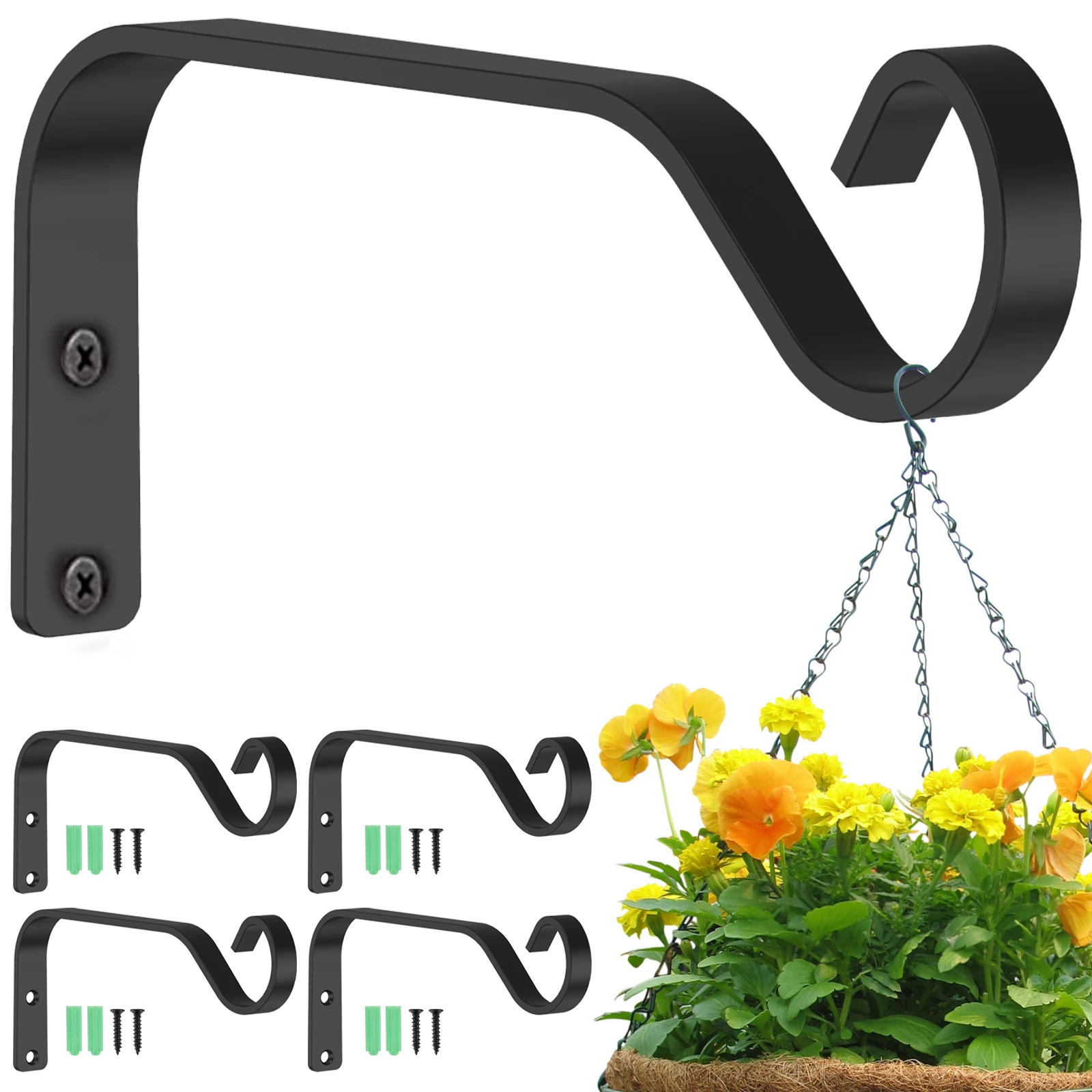 

4Pcs Hanging Basket Bracket Heavy Duty Iron Hanging Plant Hanger 7.3in Plant Hanger Hook Rustproof Flower Basket Hook Easy to