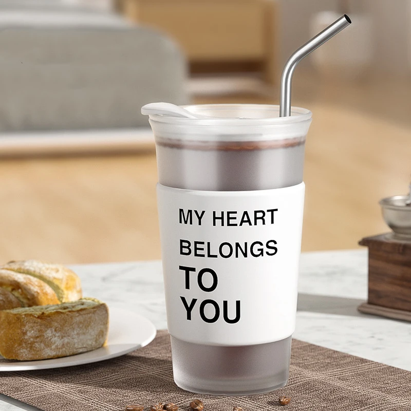 

Кофейная чашка 400 мл, термостойкая стеклянная чашка с крышкой и соломинкой, многофункциональная кофейная кружка с нескользящей фотографией, дорожная бутылка для воды