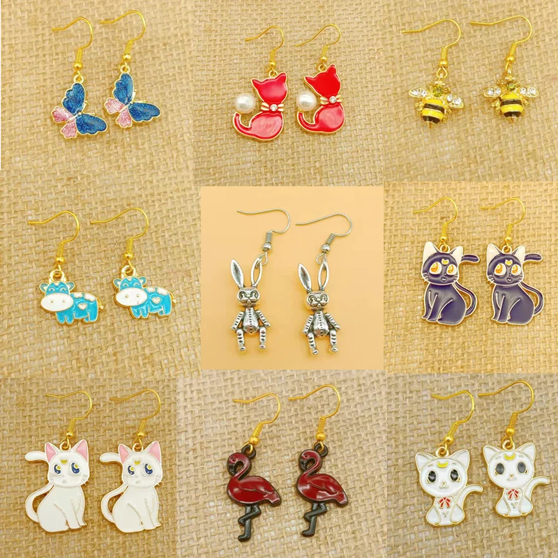 

Hot Sale 2022 Mix Lovely Animals Cat Dog Rabbit Cows Flamingo Earrings Fashion Drop Earrings For Women Birthday Jewelry Gift