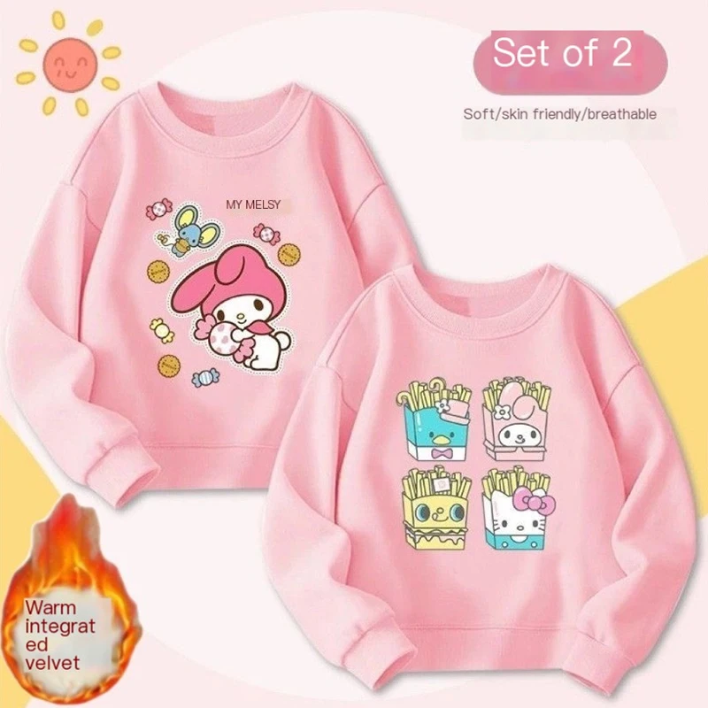 

Kuromi Sanrio Kawaii Anime Girly Heart Two Piece Winter Coat New Fleece Hoodie Cute Western Style Jacket Warm Coat Toys for Kids