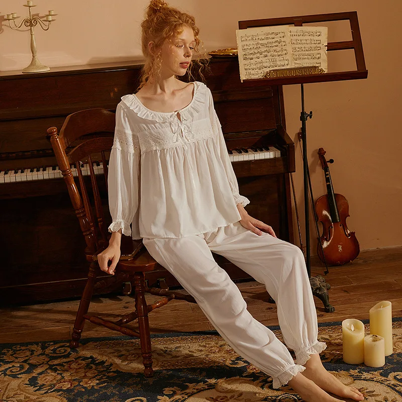 Women's Elegant Cotton Classics Round Neck Pajama Sets Comfort Sleepwear Pajamas Lounge