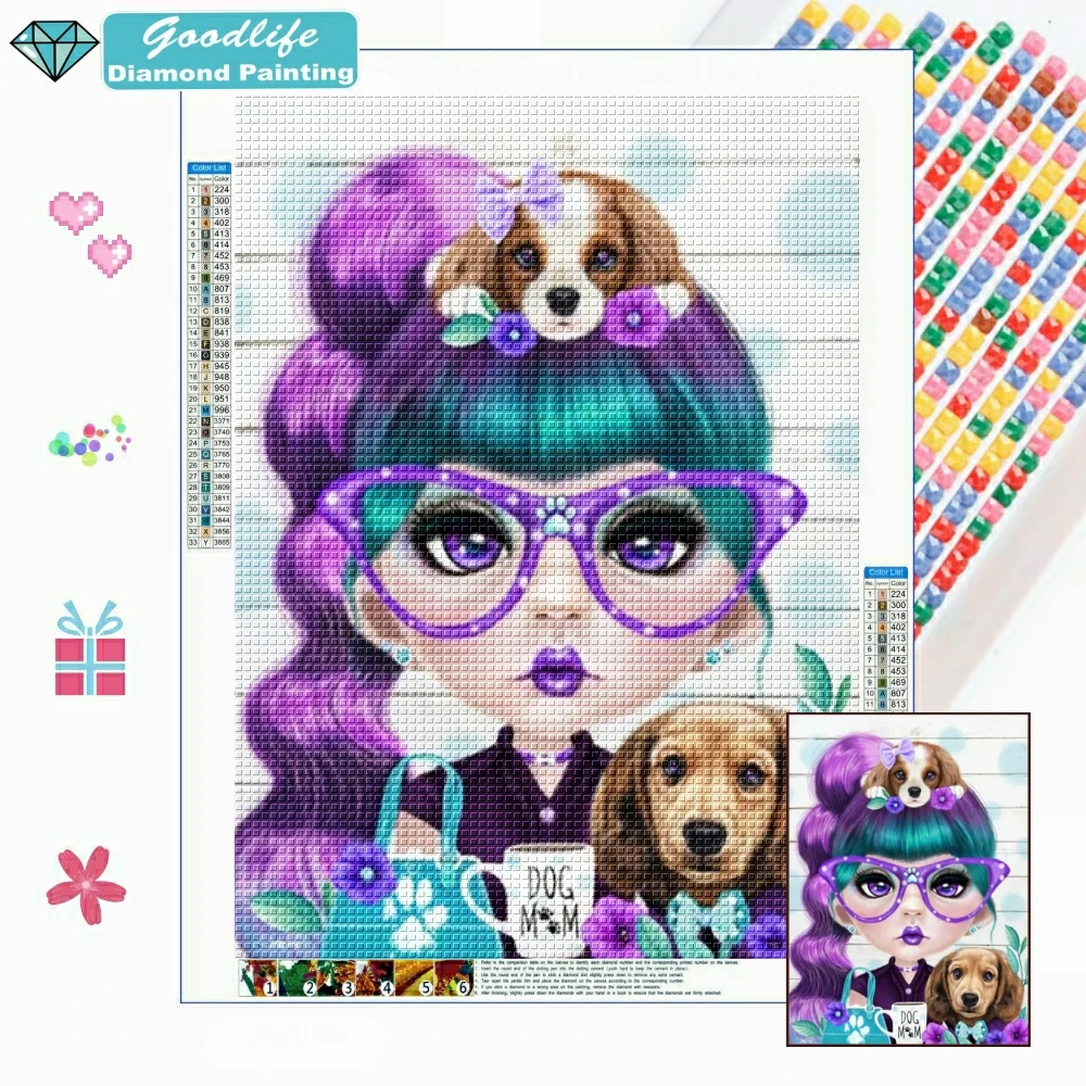 5D DIY Diamond Painting Big Eyes Girl And Dog Full Drill Square Round Cross Stitch Embroidery Rhinestones Pictures Home Decor